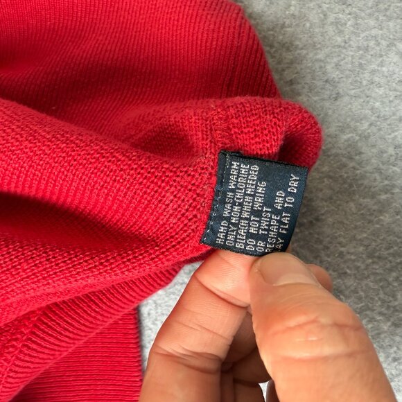 POLO by Ralph Lauren Y2K Mens Red Sweater Vest V-Neck Blue Pony Logo Size Large - Picture 11 of 13